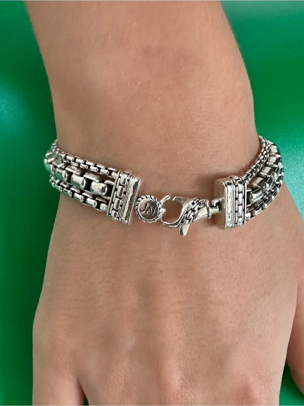 JAI 925 Sterling Silver Multi-Row Box Chain Bracelet - Silver